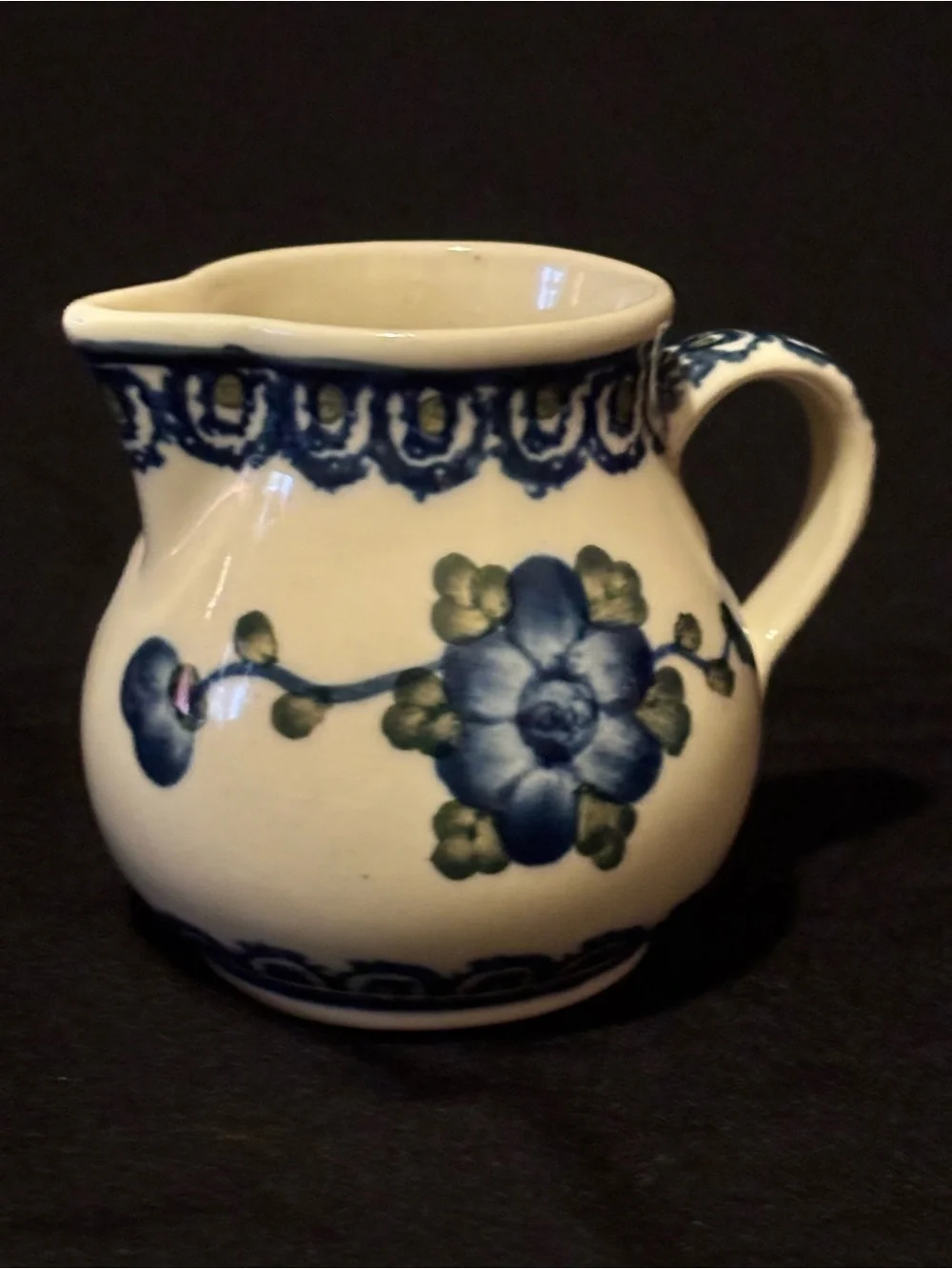 Polish Pottery Blue Poppy Small Cream Pitcher